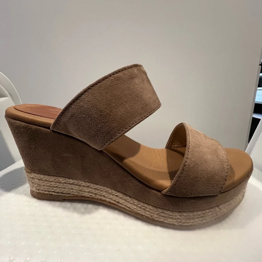 Matt Bernson 8 Icaria Platform Wedge Espadrilles in Tan Suede EUC Made In Spain